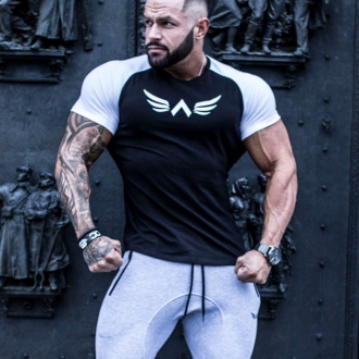 Exalted - Férfi fitness póló fehér ujjakkal X1 (Fekete)