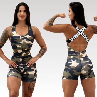 NEBBIA - Rövid fitness overál GYM RAT 512 (camo green)