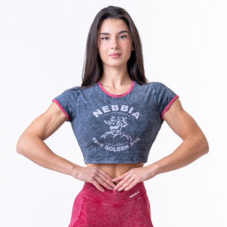 NEBBIA - Washed crop top póló GOLDEN AGE 782 (black)